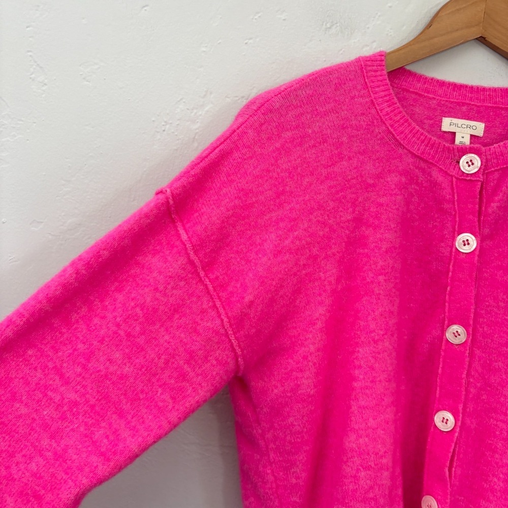 Anthropologie Pilcro Wool Blend Cardigan Sweater Women Size Medium Hot Pink - Picture 5 of 13